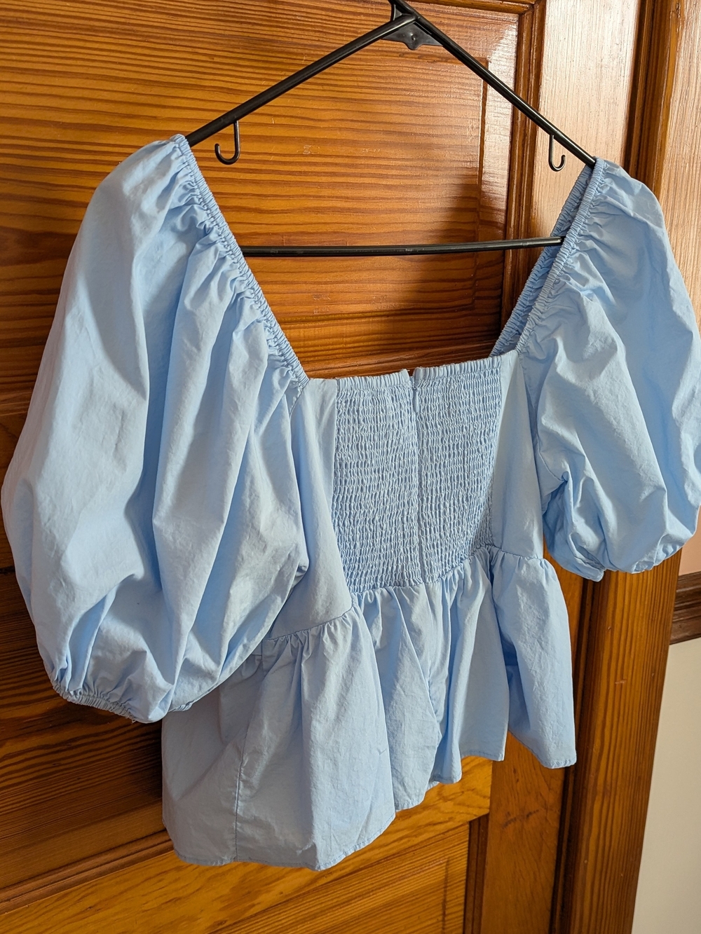 English Factory Light Blue Cropped Bow Peplum Top With Sweetheart Neckline - Picture 6 of 10